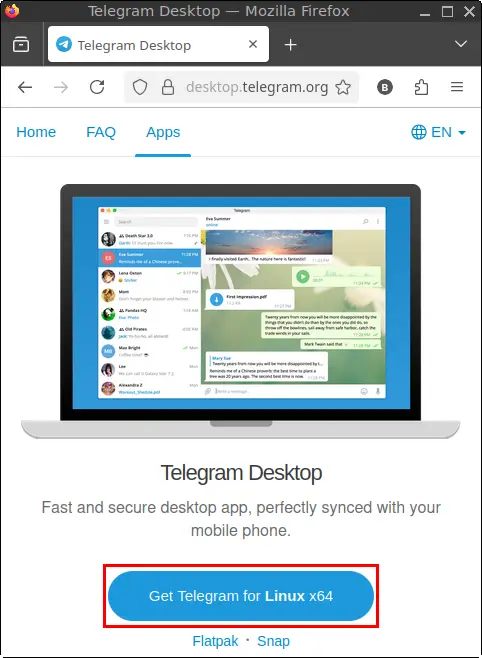 Telegram Desktop Download page