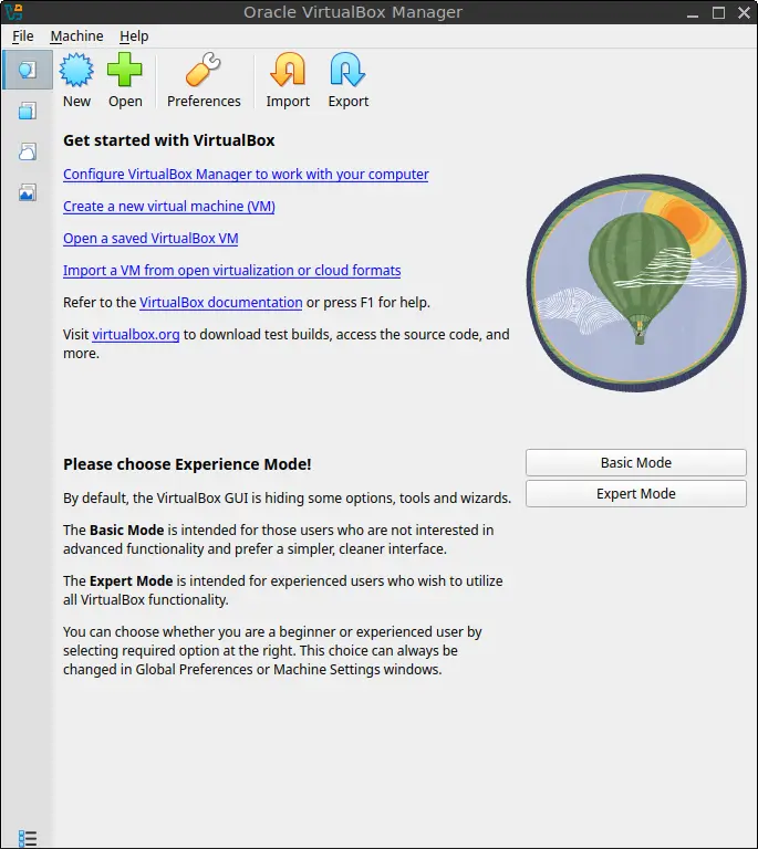 Oracle VirtualBox Manager