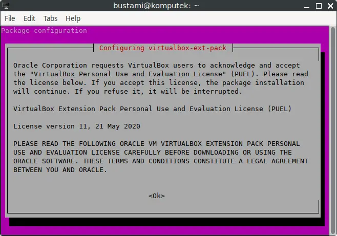 VirtualBox Extension Pack Personal Use and Evaluation License (PUEL)