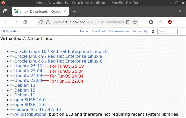 VirtualBox for Linux Download page