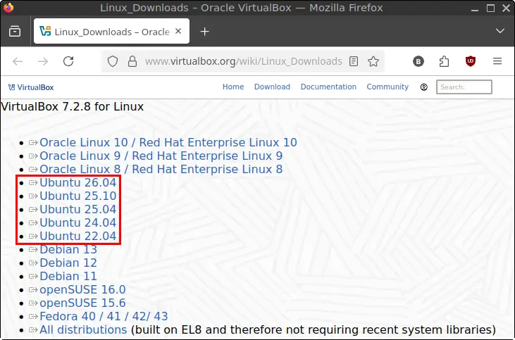 VirtualBox for Linux Download page