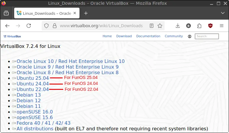 VirtualBox for Linux Download page