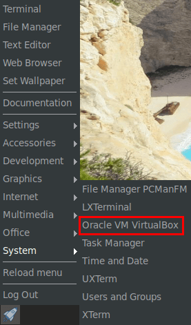 virtualbox menu