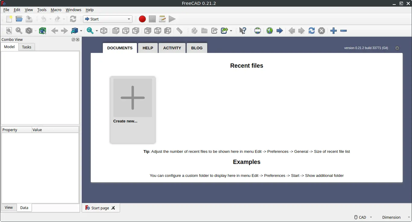 freecad start page