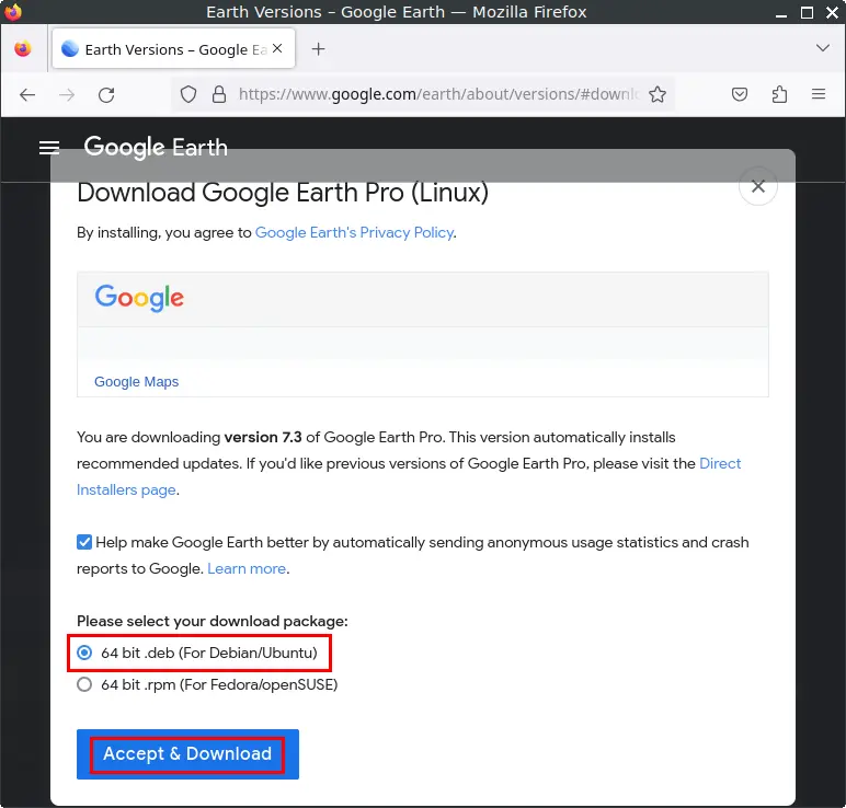 google earth download page