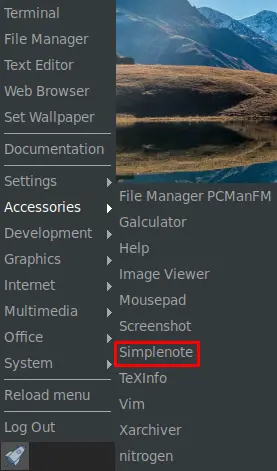 simplenote menu