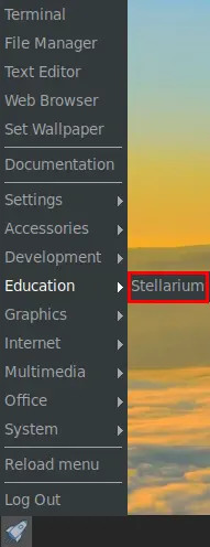 stellarium menu