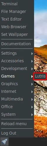 lutris menu