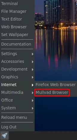 mullvad browser menu