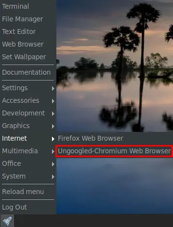 ungoogled chromium menu