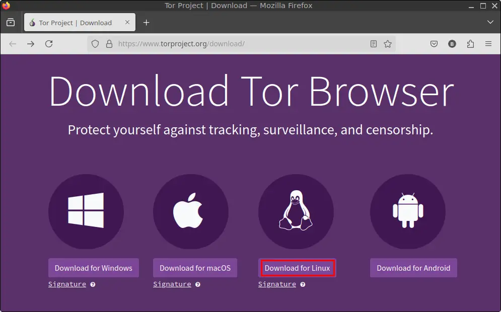 Tor Browser download page