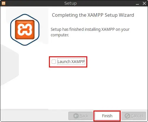 uncheck launch xampp then click finish