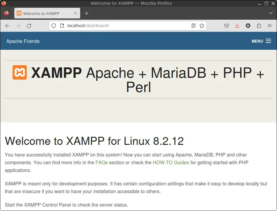 xampp start page