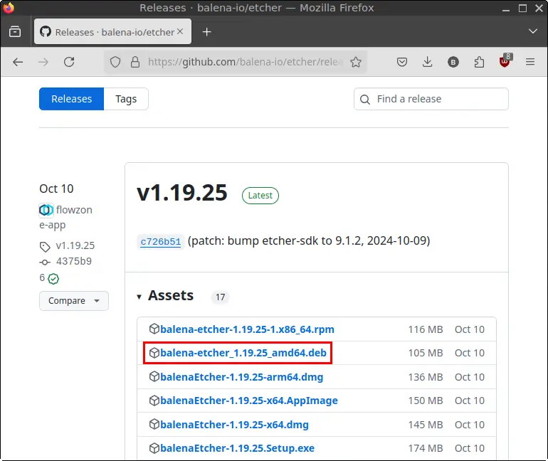 Download the balenaEtcher .deb File