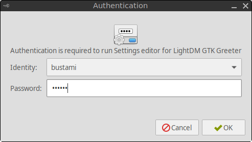 Authentication prompt for LightDM GTK Greeter Settings