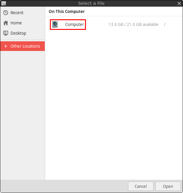 Computer option under Other Locations