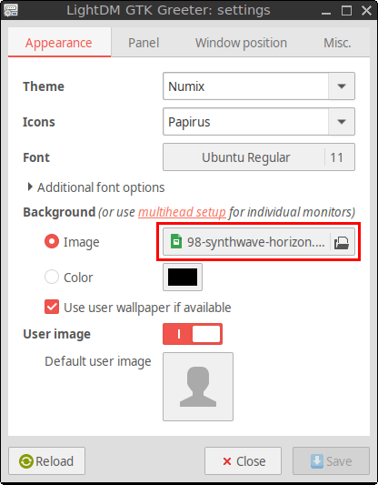 Folder icon beside the Image option in LightDM GTK Greeter Settings
