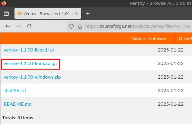 Click the Ventoy Linux .tar.gz file.