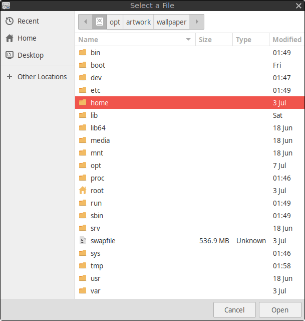 Home directory in the file chooser