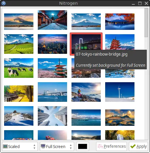 Selecting a dark desktop wallpaper in FunOS