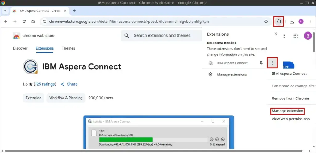 Click Manage extension