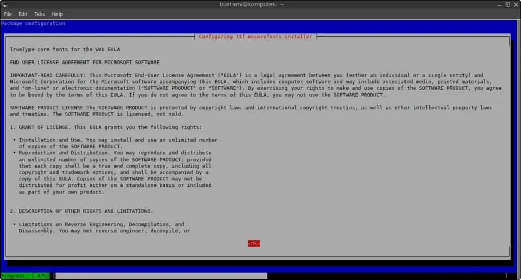 Configuring ttf-mscorefonts-installer