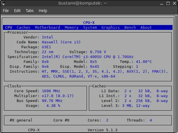 CPU-X in a text-based user interface (TUI)