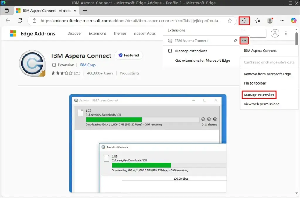 Click Manage extension