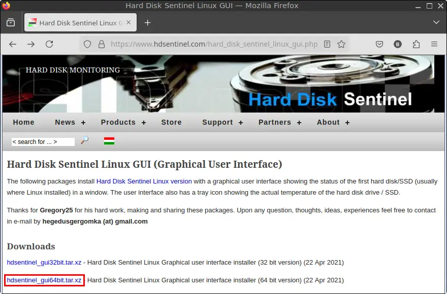 Hard Disk Sentinel Linux GUI download page
