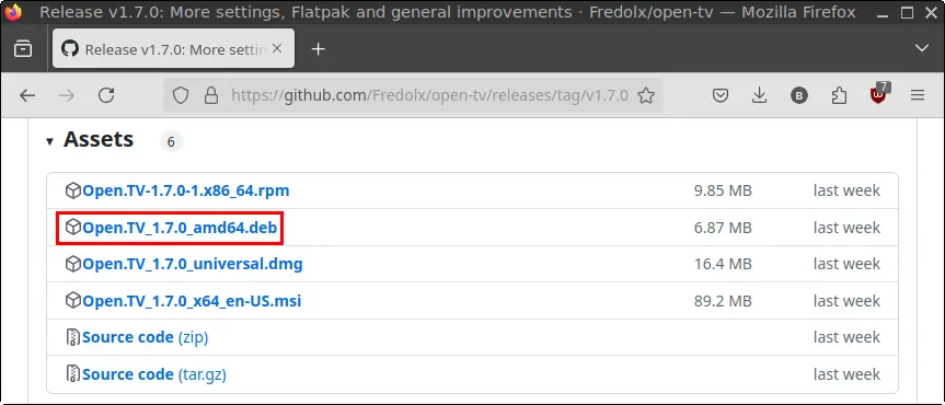Open TV GitHub releases page