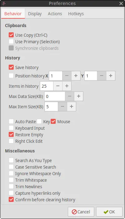 Parcellite Preferences