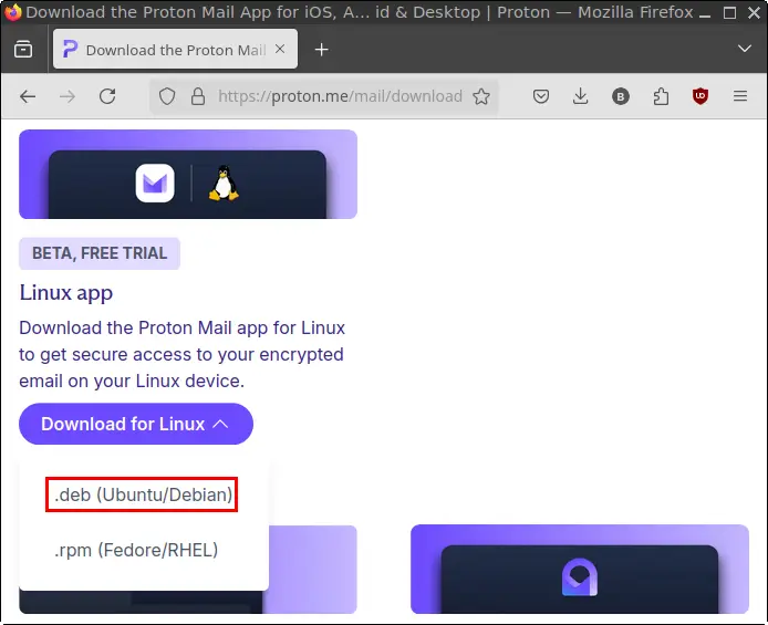 Proton Mail Download page