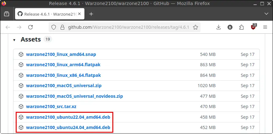 Warzone 2100 GitHub releases page