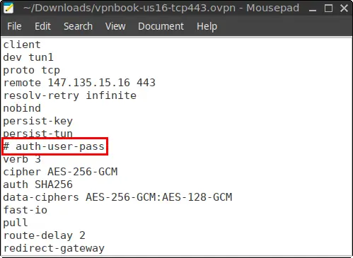 Edit the .ovpn File