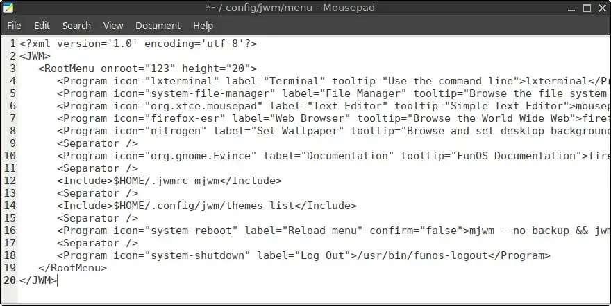 Contents of the ~/.config/jwm/menu file