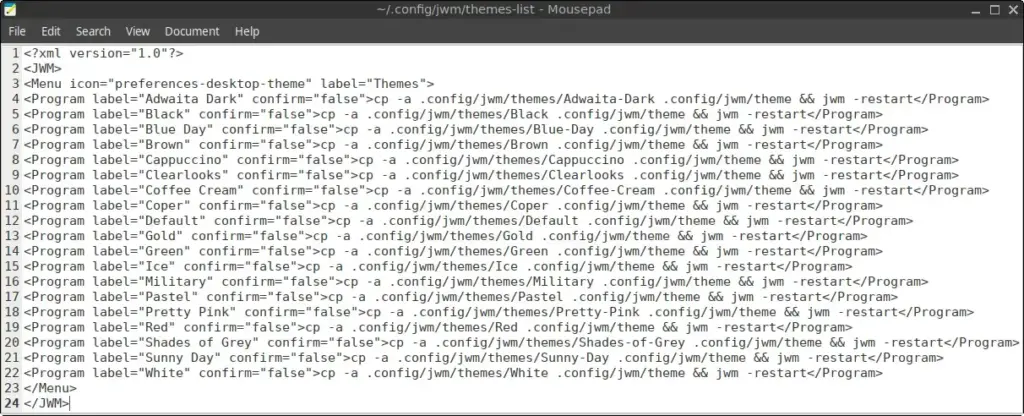 Contents of the ~/.config/jwm/themes-list file