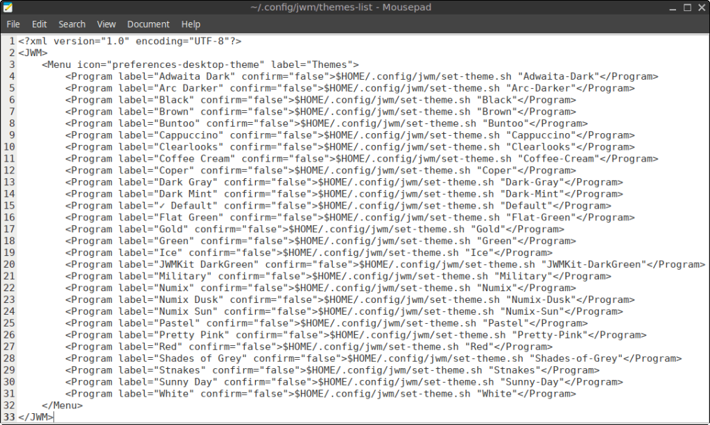 Contents of the ~/.config/jwm/themes-list file