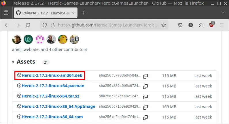 Heroic GitHub releases page