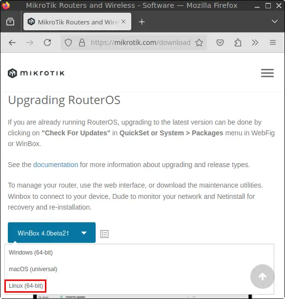 MikroTik Download page
