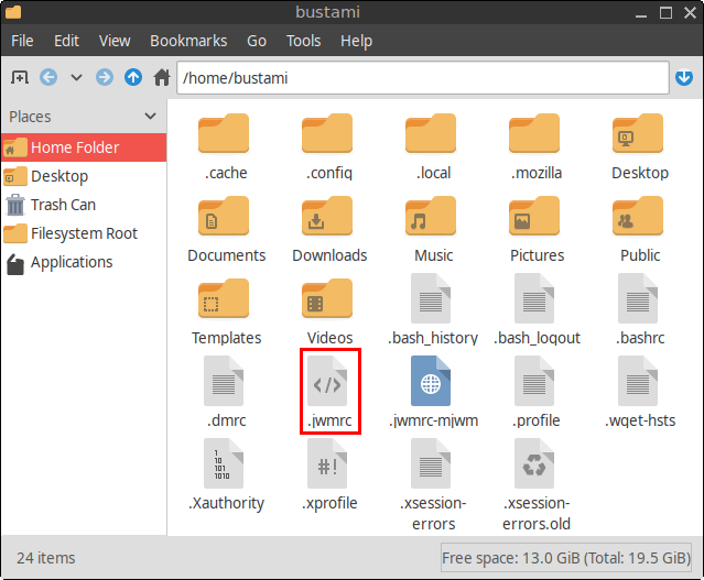 The .jwmrc file in the FunOS Home folder