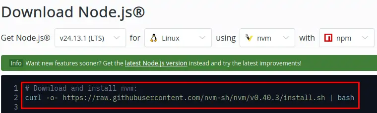 Download and install nvm command