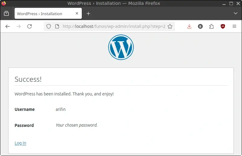 WordPress installation success