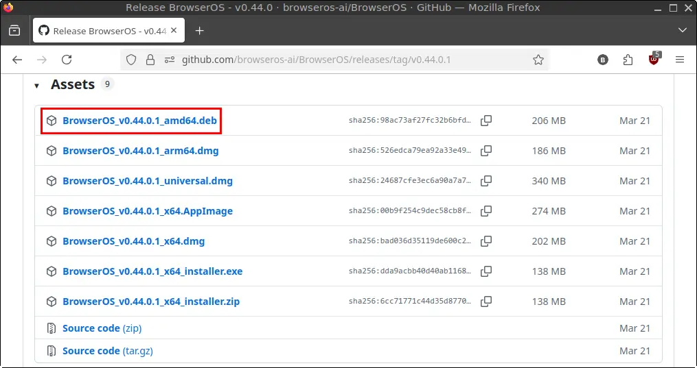 Download BrowserOS .deb package