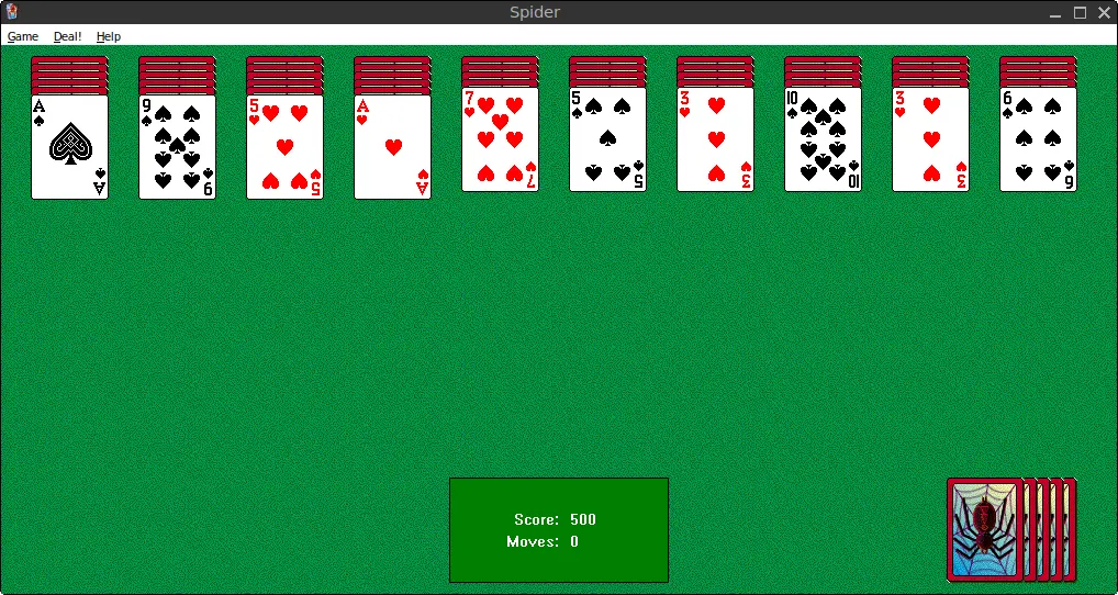 The classic Windows game, Spider Solitaire, running natively on the FunOS desktop via Wine