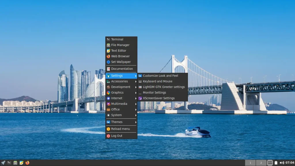 The JWM desktop menu on FunOS