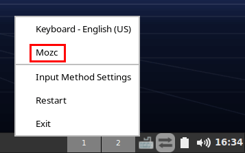 Fcitx 5 Tray menu with Mozc highlighted