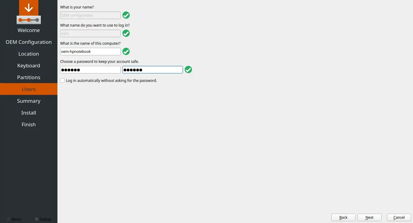 OEM User Setup
